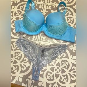 Vivid blue lace detail bra and panty